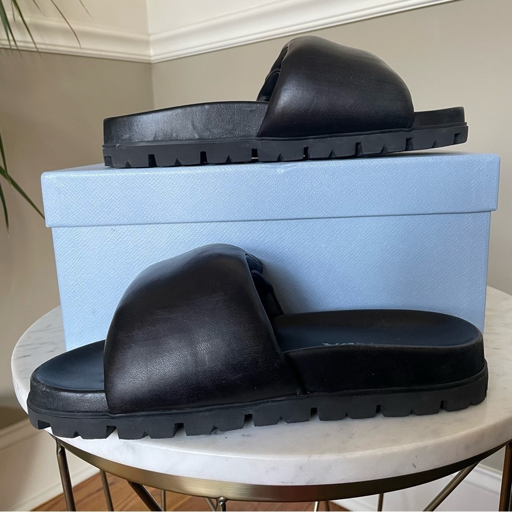 Prada Soft Padded Nappa Leather Slides Black - Picture 11 of 15